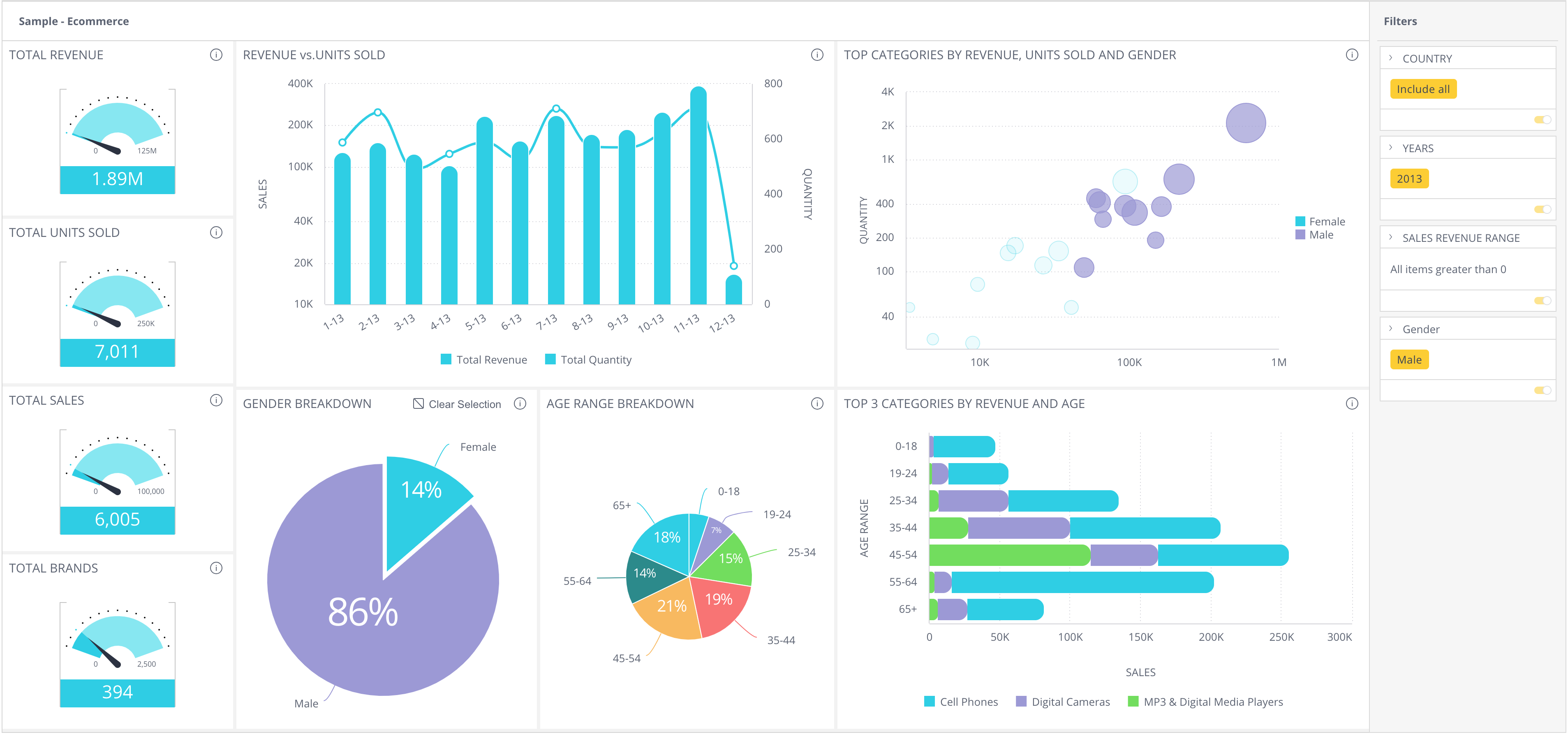 Embedded Sample ECommerce Dashboard with Customizations